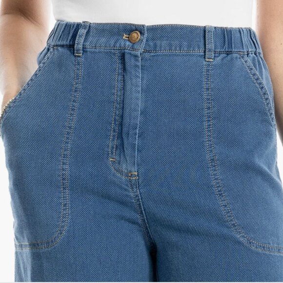 NWT MAX STUDIO LONDON Blue Wide Leg Cotton Pique Jeans with Pockets XS/S - Picture 4 of 16